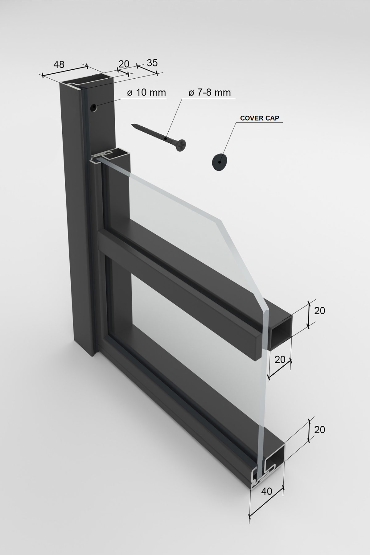 Dimensions of the profiles for Contruction Bar steel door option