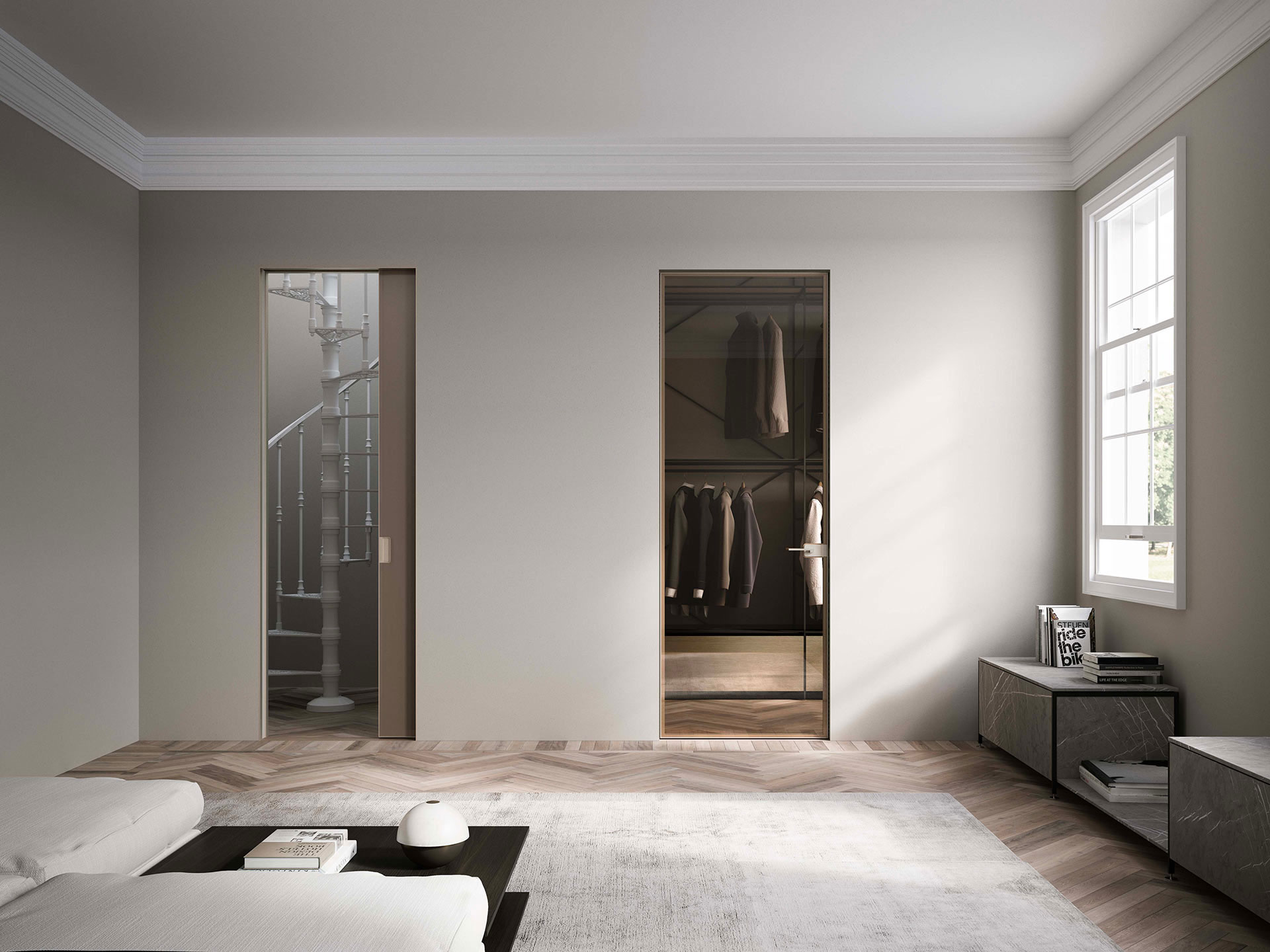 room with duet pocket doors