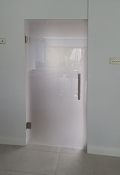 frameless glass door with satin privacy glass