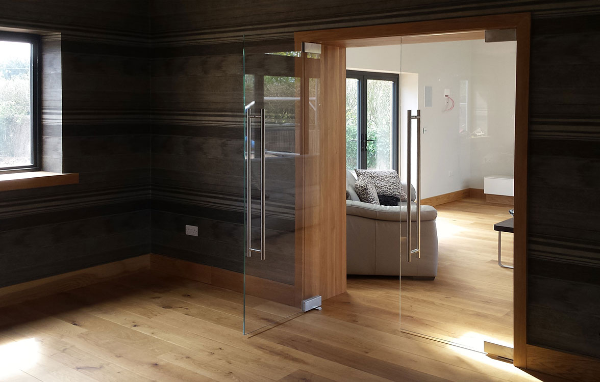 frameless glass double doors with pivot hinges