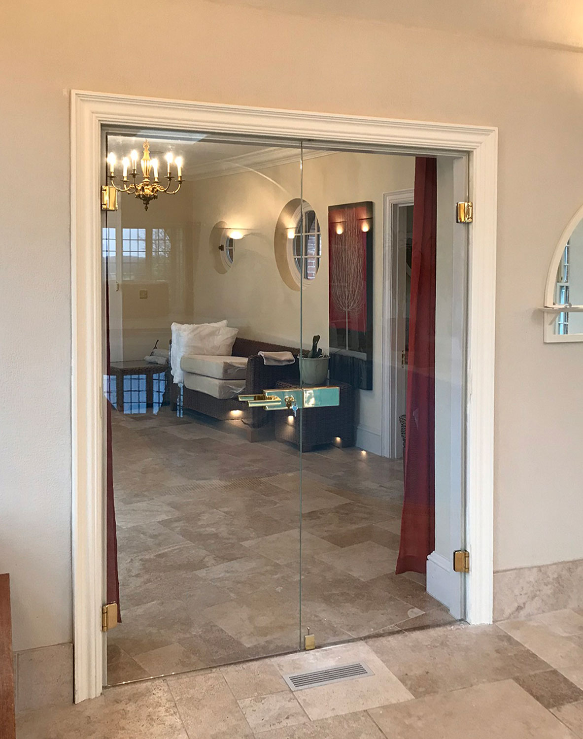 full glass double doors fitted into door lining