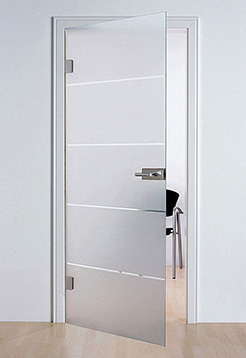 linea sandblasted design glass door fitted into standard door frame