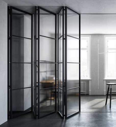 folding glass partition industrial style metal and glass