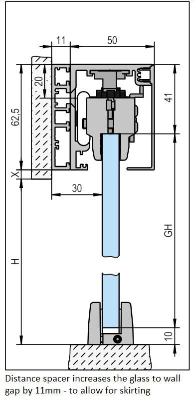 Distance extension profile for walls with architrave and skirting