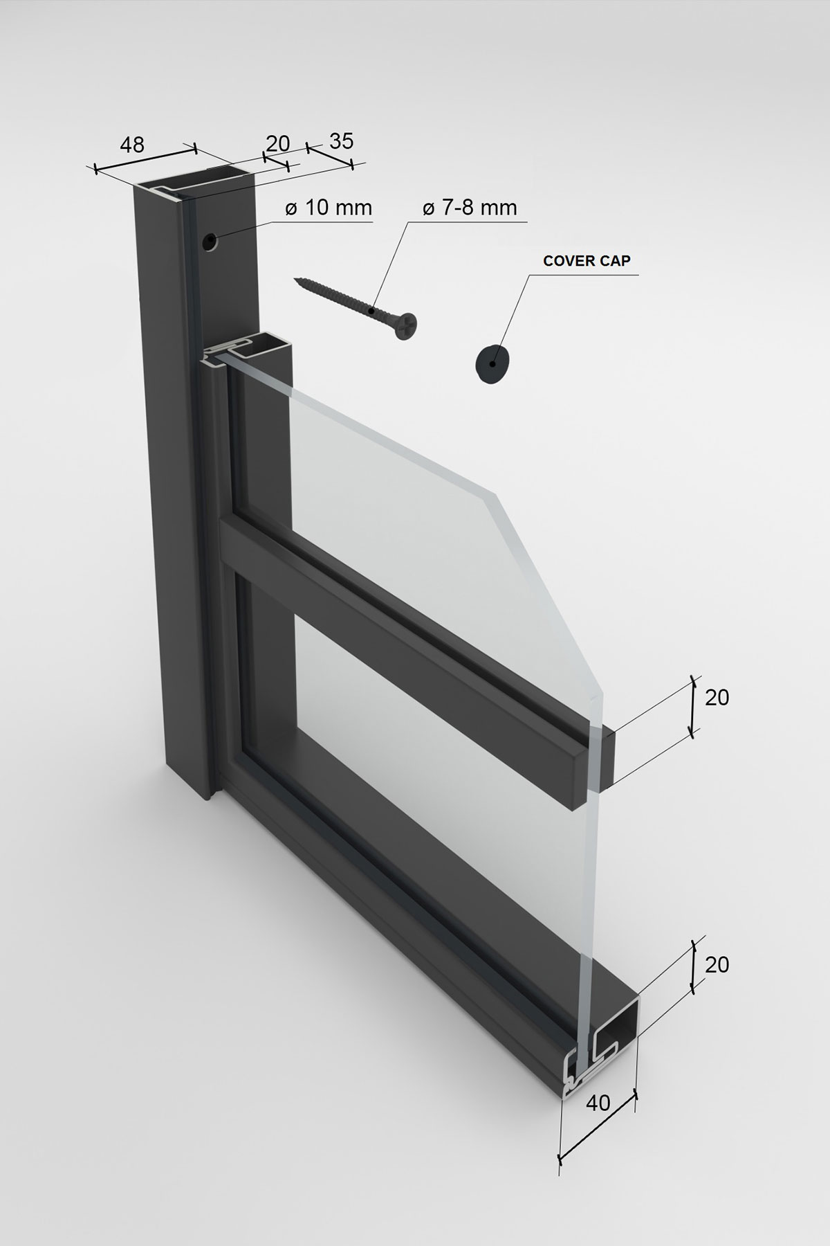 Dimensions of the profiles for Slimline steel door option